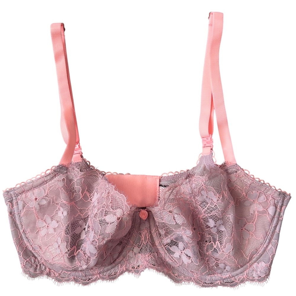 Victoria's Secret Dream Angels Lace Push Up Bra 34D Pink Gray Floral